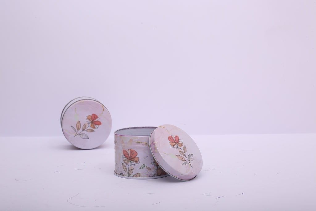 Round Tin Gift Box – Artistic Flowers | Gift & Candle Container