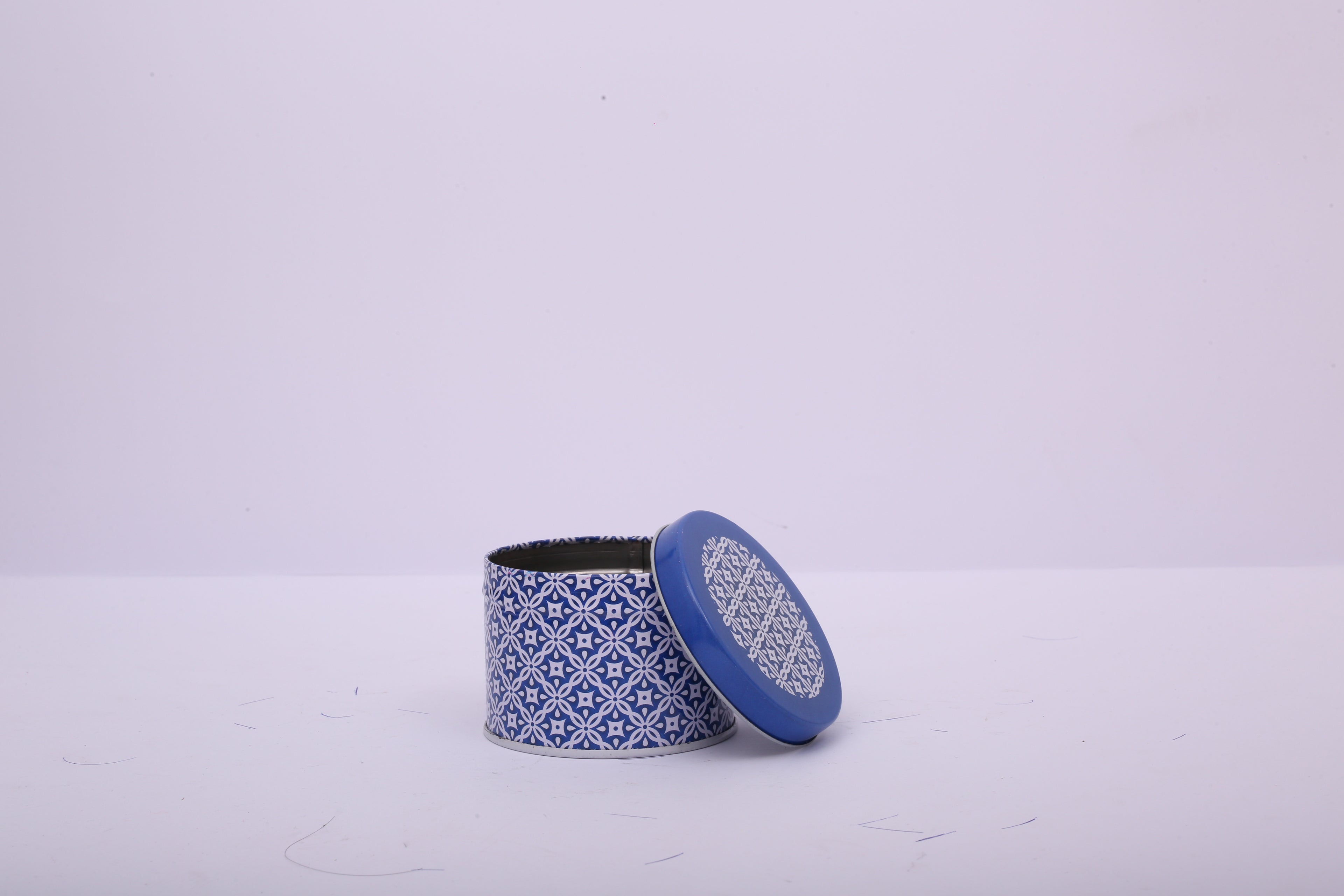 Round Tin Gift Box – Blue Pattern | Gift & Candle Container