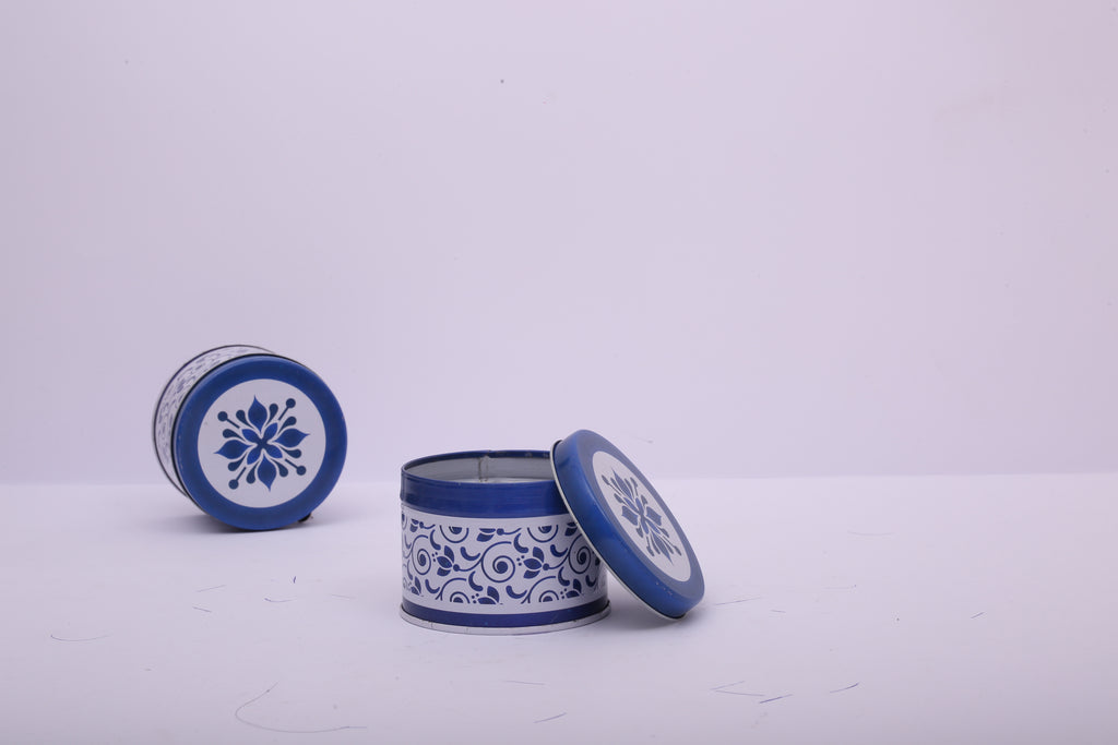 Round Tin Gift Box – Multani Pattern | Cultural Gift & Candle Container
