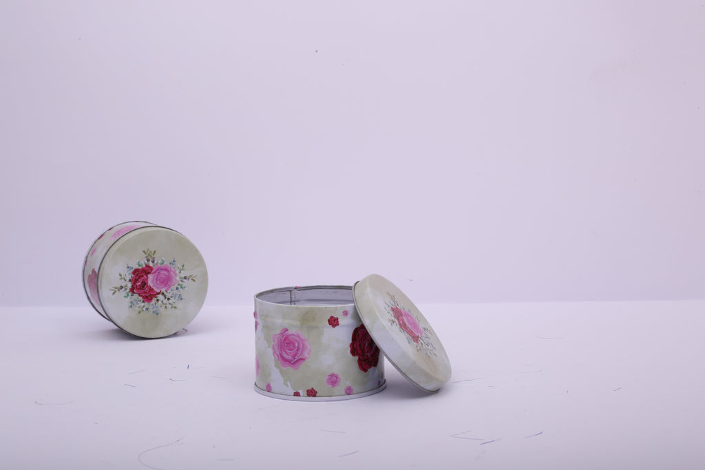Round Tin Gift Box – Romantic Pink Roses | Gift & Candle Container