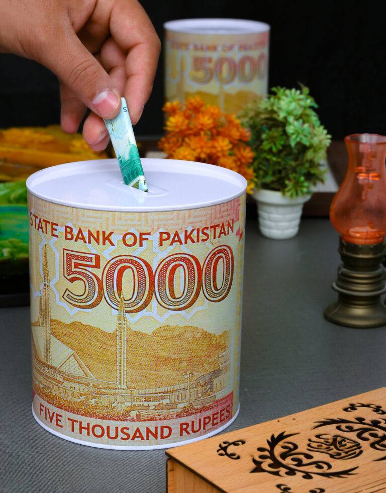 Metal Money Bank - Pakistani 5000 Rupees Design | Unbreakable Coin Savings Box
