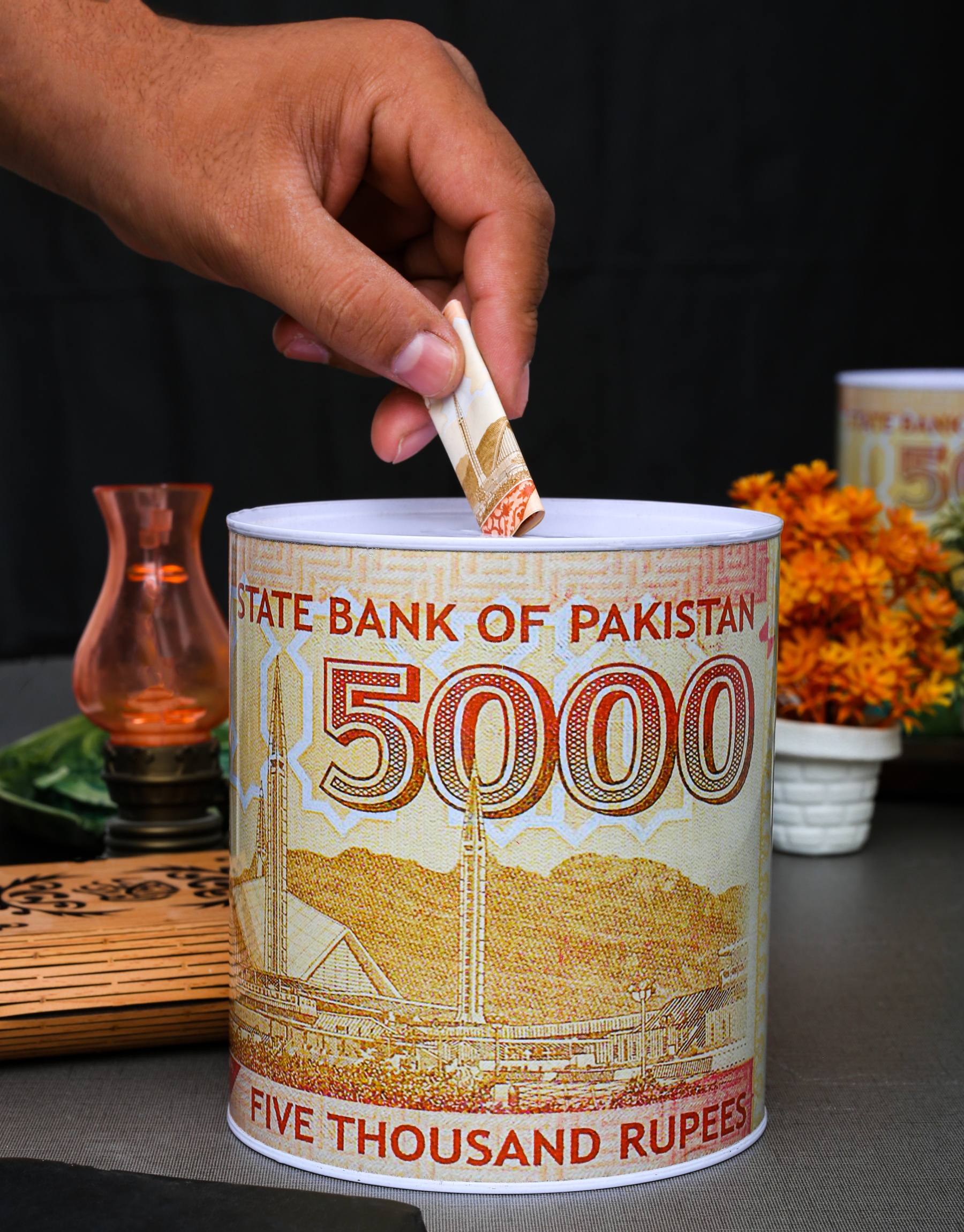 Metal Money Bank - Pakistani 5000 Rupees Design | Unbreakable Coin Savings Box